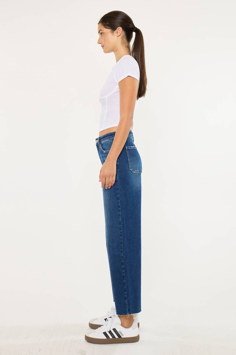 OPEN PACK CRATER HIGH RISE CROP WIDE LEG JEANS-KC20108D