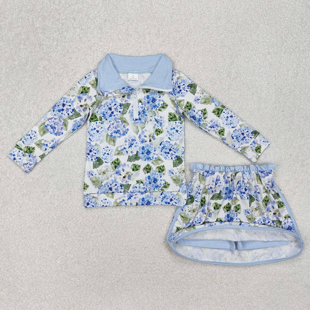 Baby Girls Blue Flowers Athletic Active Wear Top Shorts Skirts Clothes Sets
