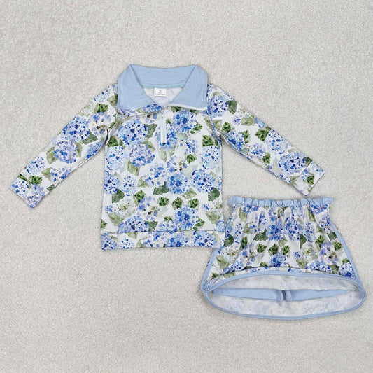 Baby Girls Blue Flowers Athletic Active Wear Top Shorts Skirts Clothes Sets