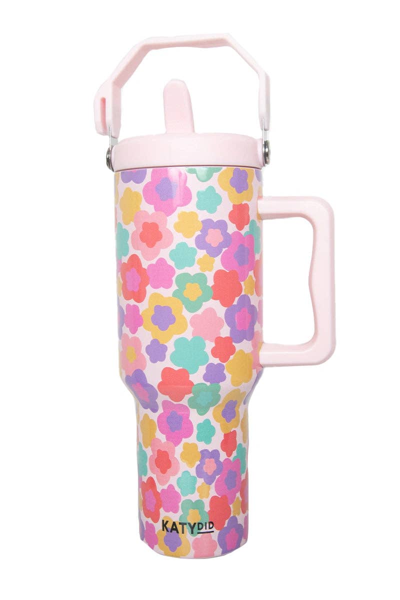 Groovy Multicolored Flowers Tumbler with Straw