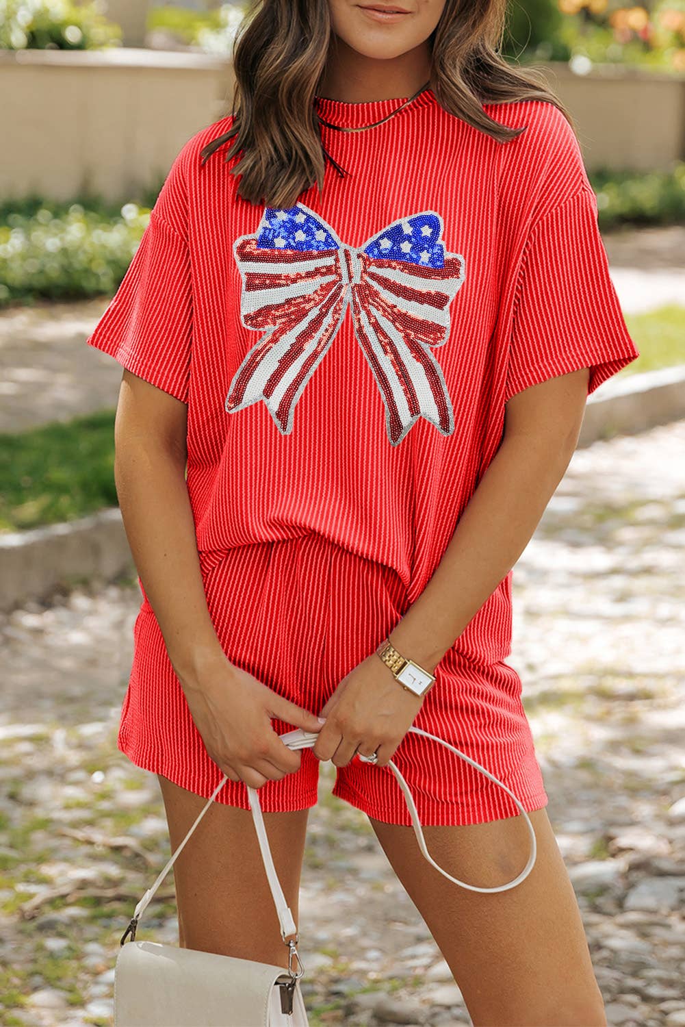 LDC USA Flag Star Graphic T Shirt and Shorts Set
