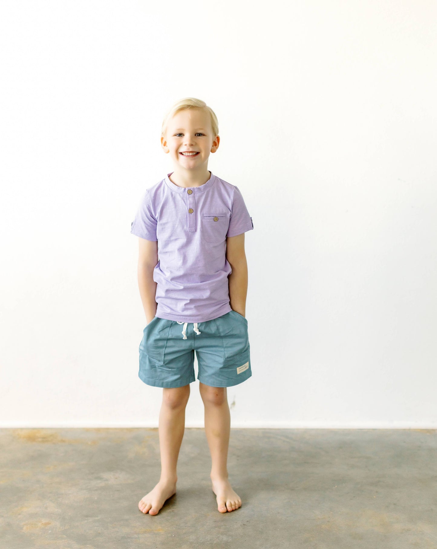 Boys Teal Shorts with pockets, functional drawstring
