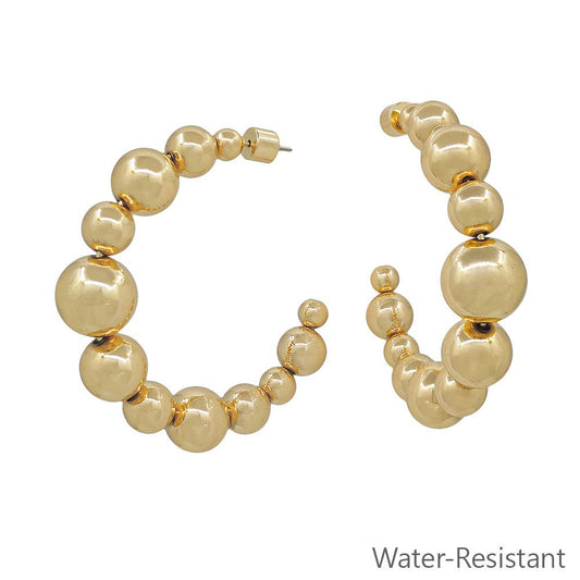 Gold Graduated 2" Beaded Hoop Earring
