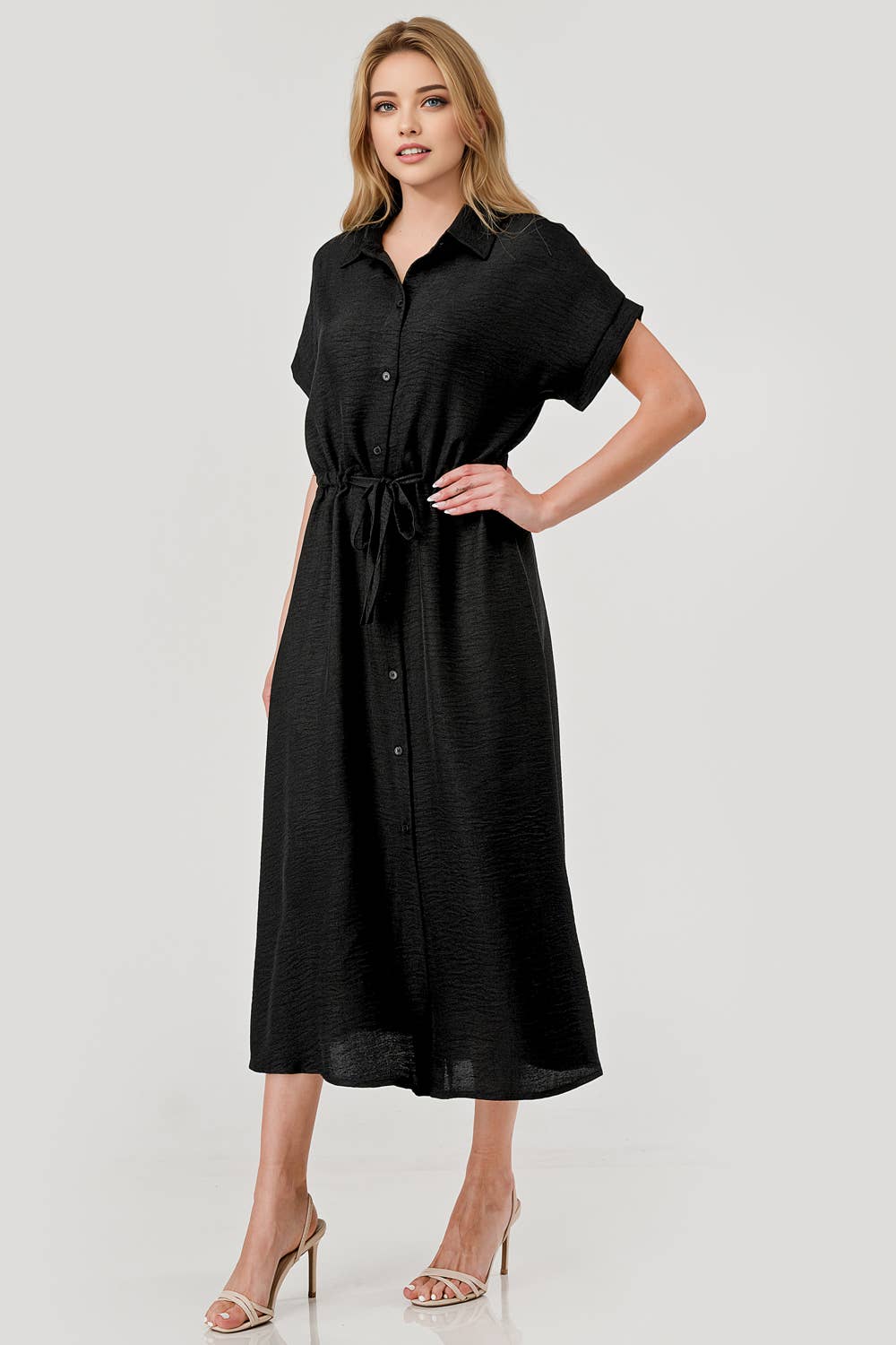 Sofia Drawstring Midi Game Day Dress Black Mbd 9751