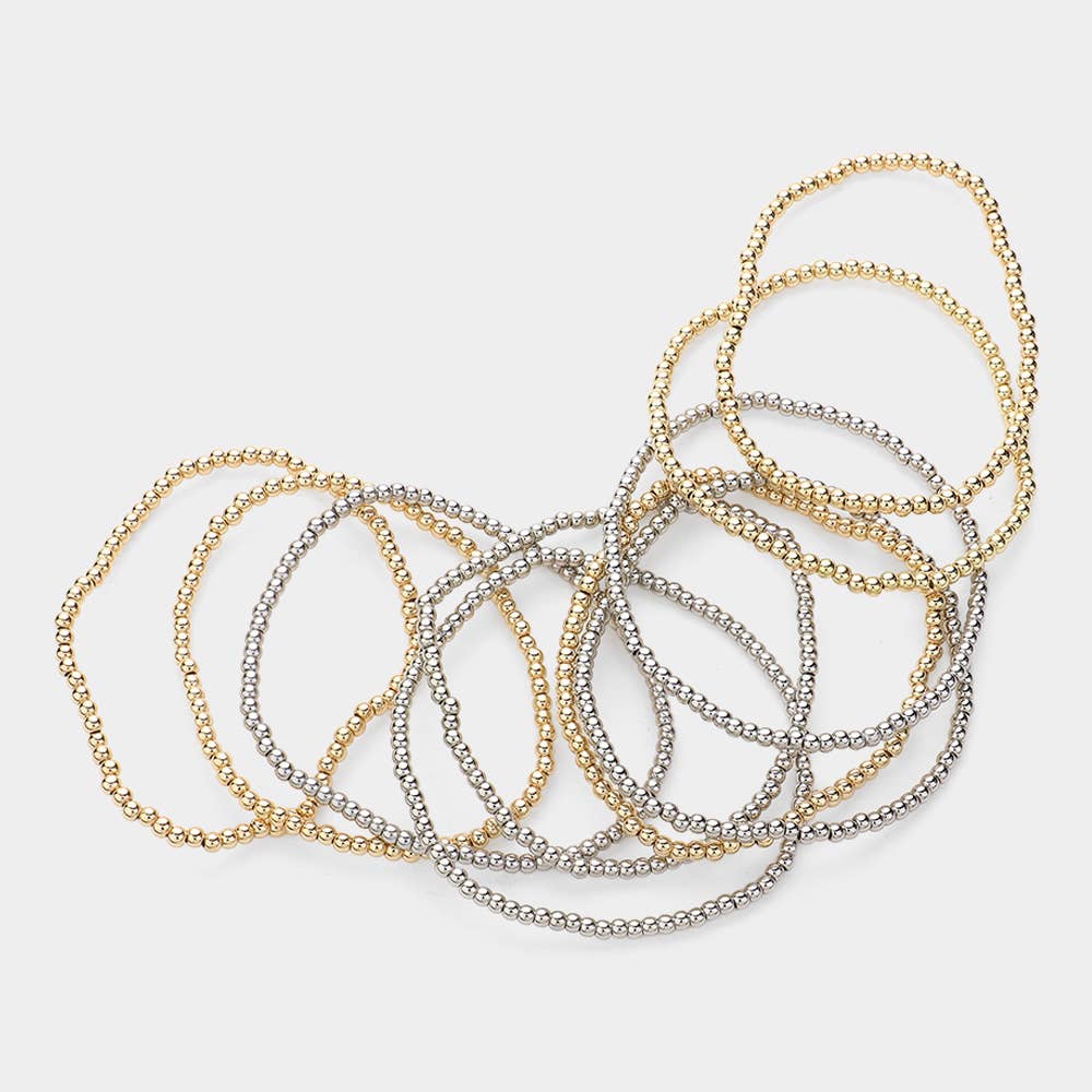 10PCS - Metal Ball Stretch Multi Layered Bracelets