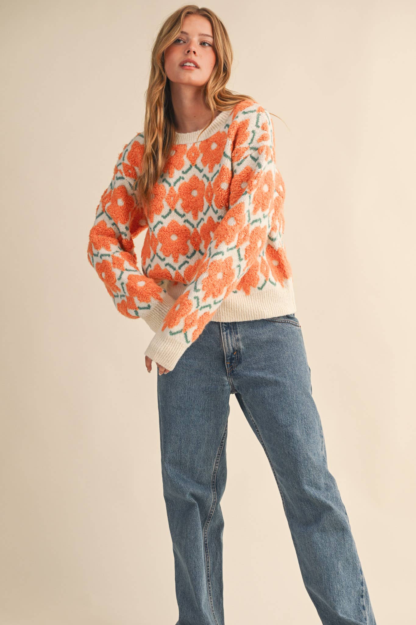 FUZZY TEXTURE FLORAL SWEATER MSW11198