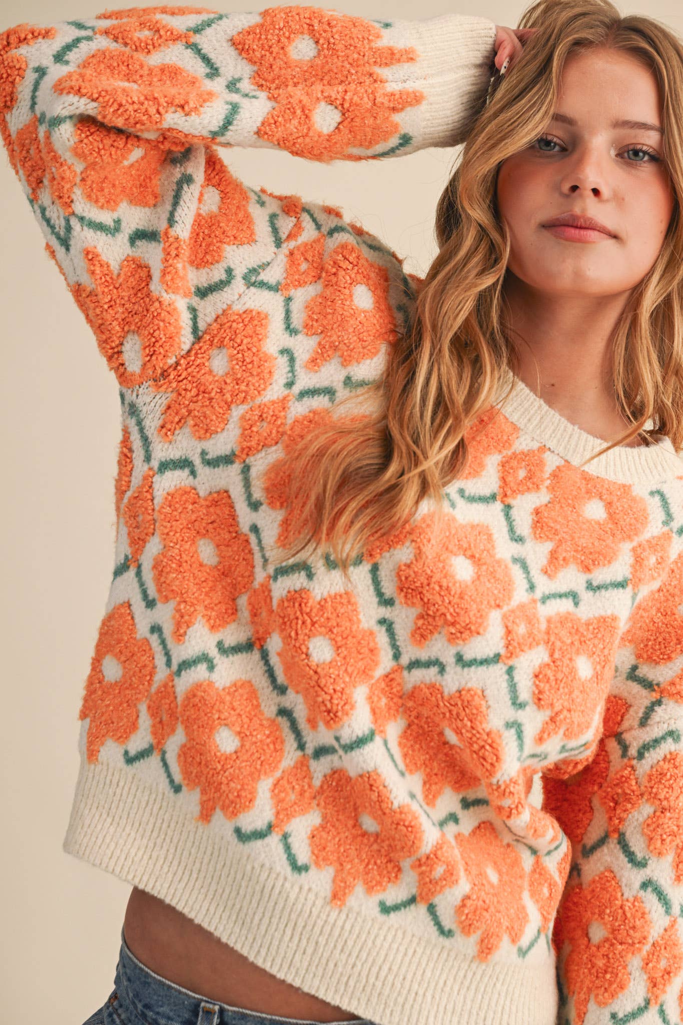 FUZZY TEXTURE FLORAL SWEATER MSW11198