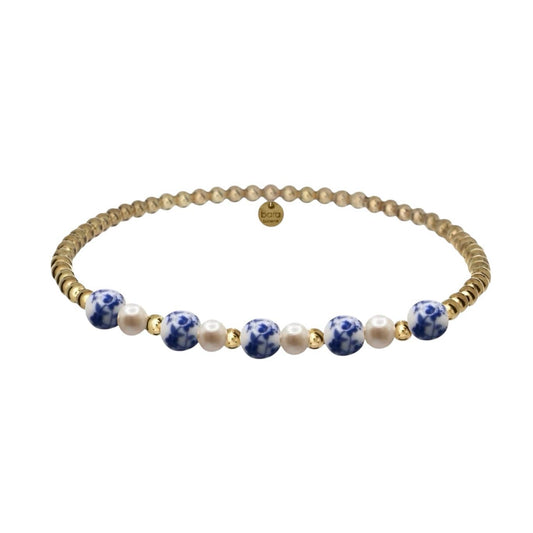PEONY | Blue Floral Porcelain & Gold-Filled beads Bracelet