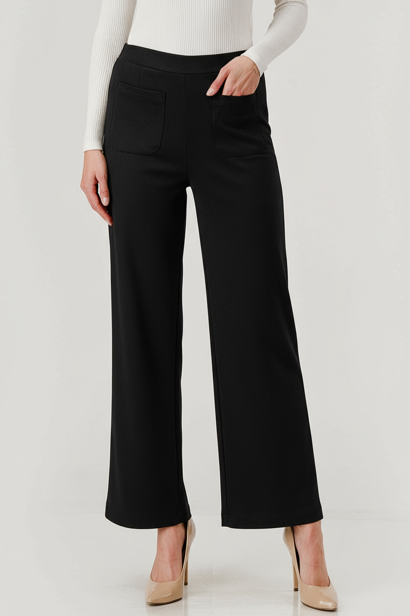 Mbp 1004 Suede Feel Pull on Front Pocket Stretch Pants Black