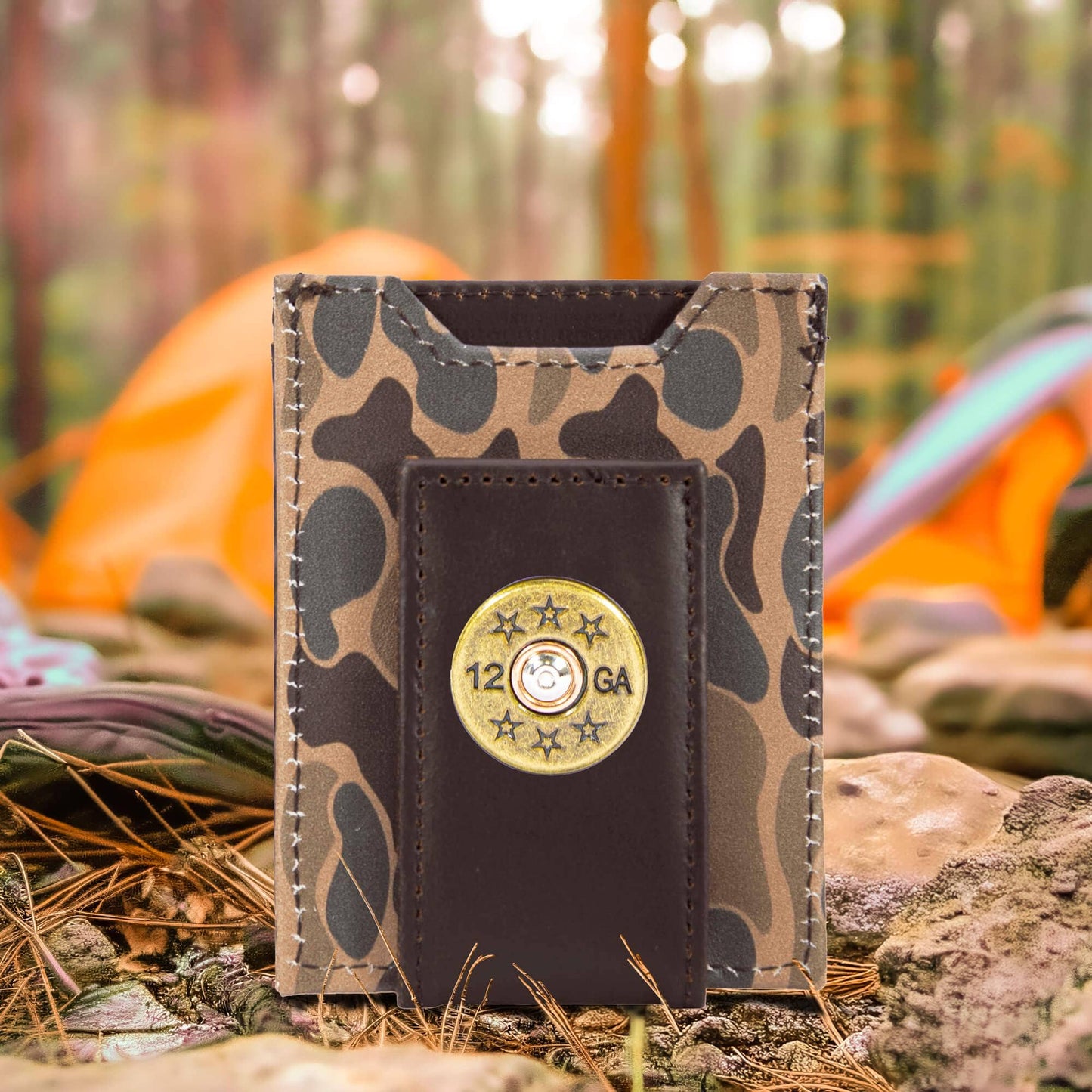 Shotshell Men's Magnetic Front Pocket Old School Camo Leather Wallet.