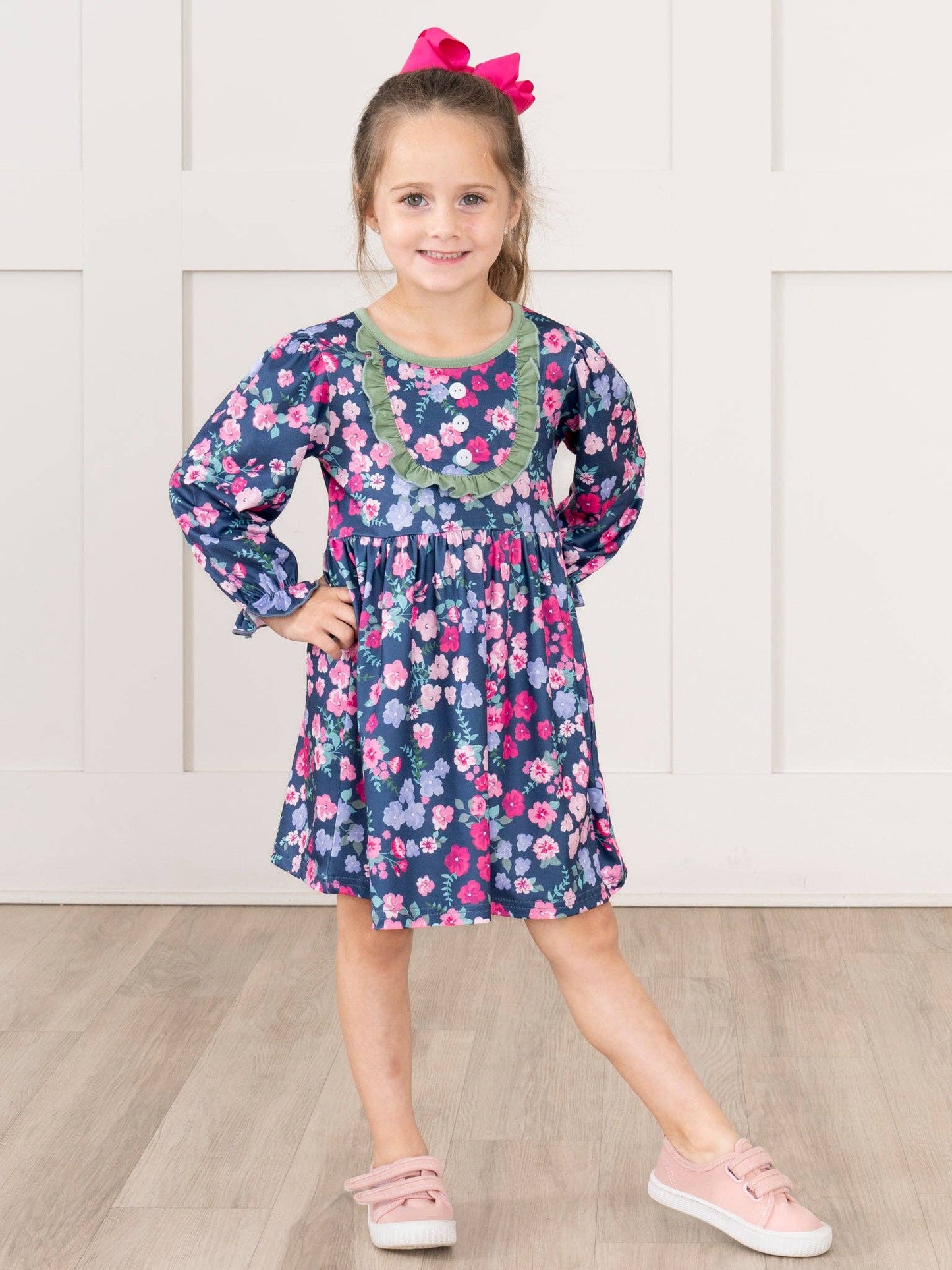 Blue & Green Floral Ruffle Dress