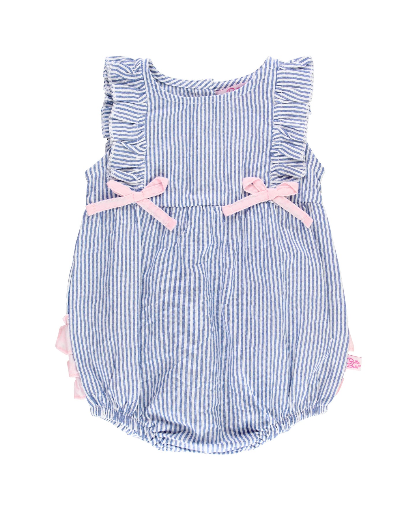 Baby Girls Classic Blue Seersucker Classic Ruffle Bubble Romper