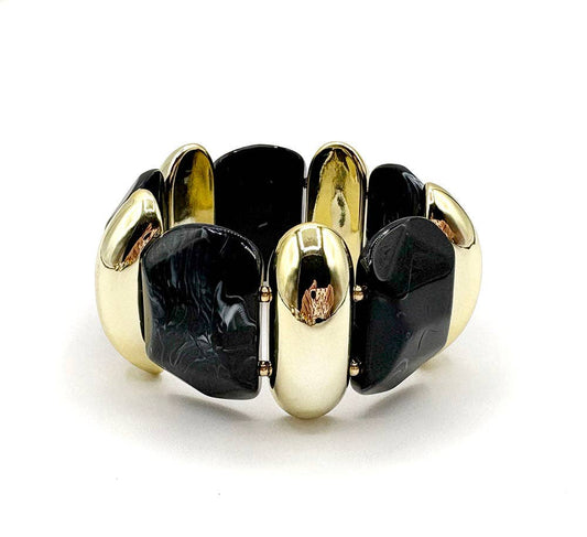 Wide Gold and Black Acrylic Stretch Bracelet