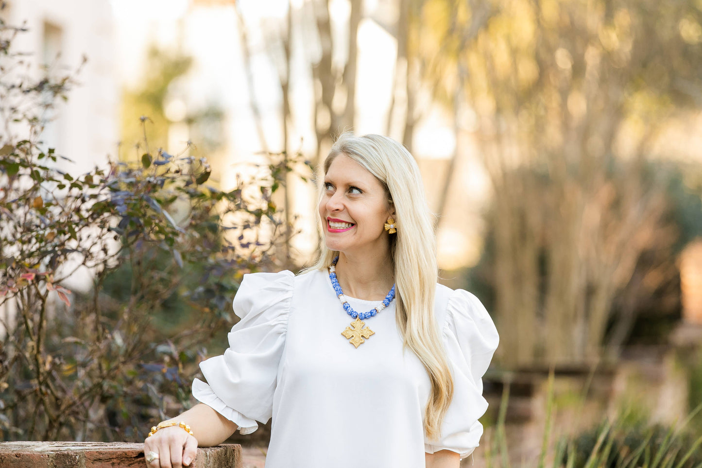 Julia Blair with Pearl Stud Earrings