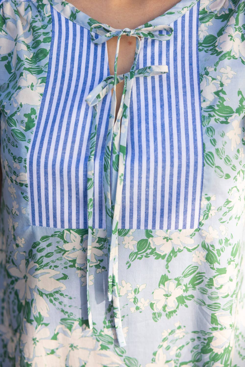 36360 Stripe And Floral Print Mixed Tiered Dress