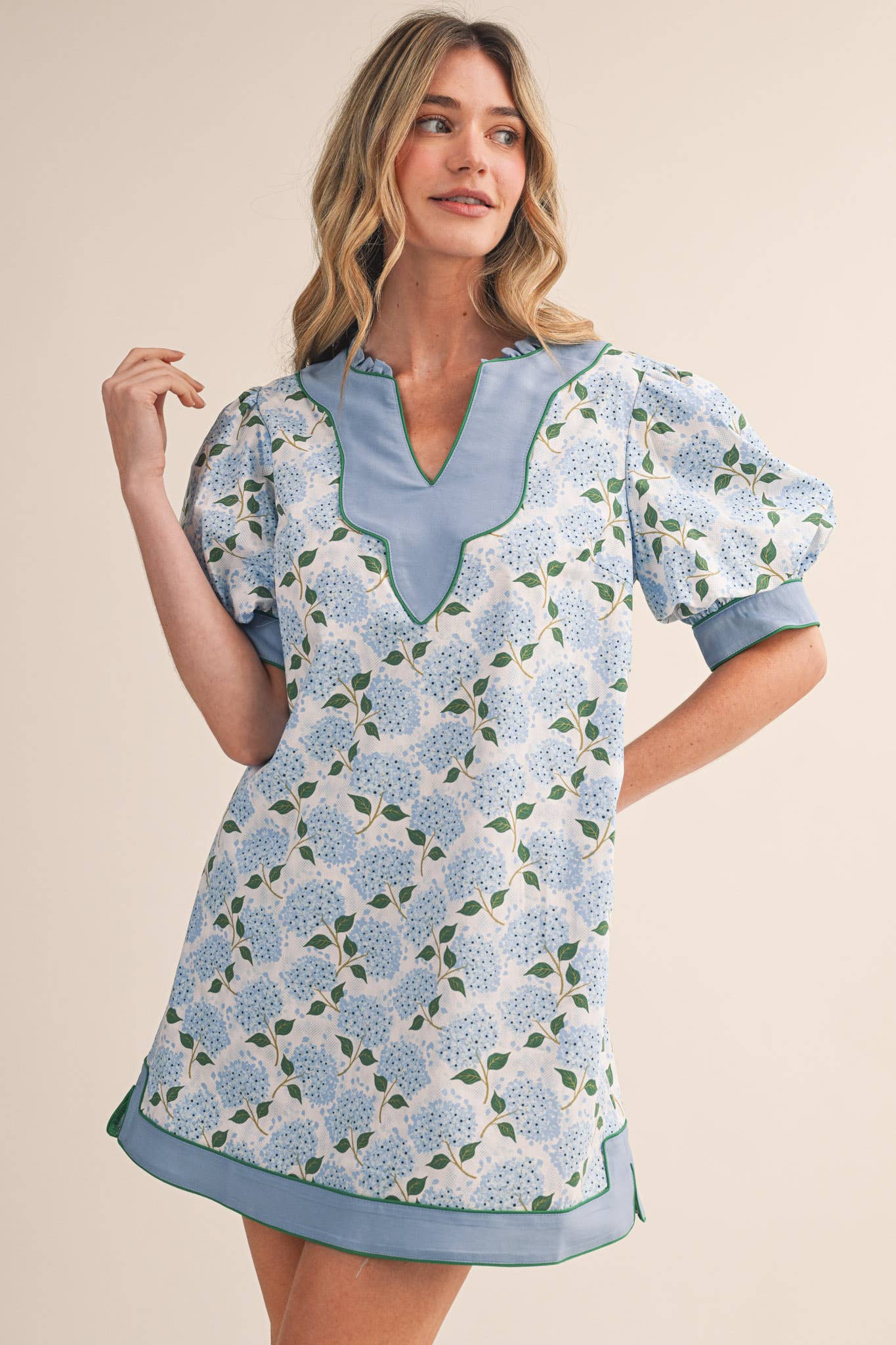 FLORAL PRINT PUFF SLEEVE A-LINE MINI DRESS MDR4855