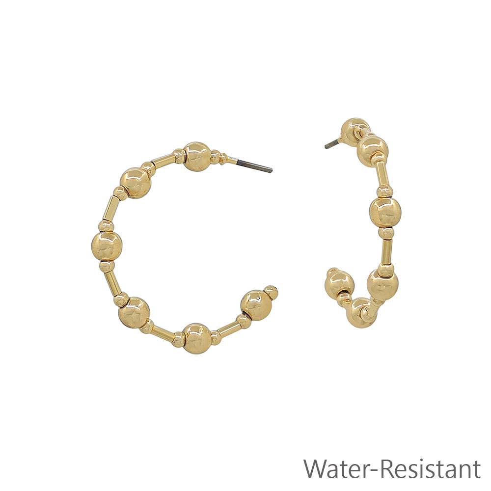 Water Resistant Gold Beaded with 4MM Gold Beaded 1" Hoop Earring