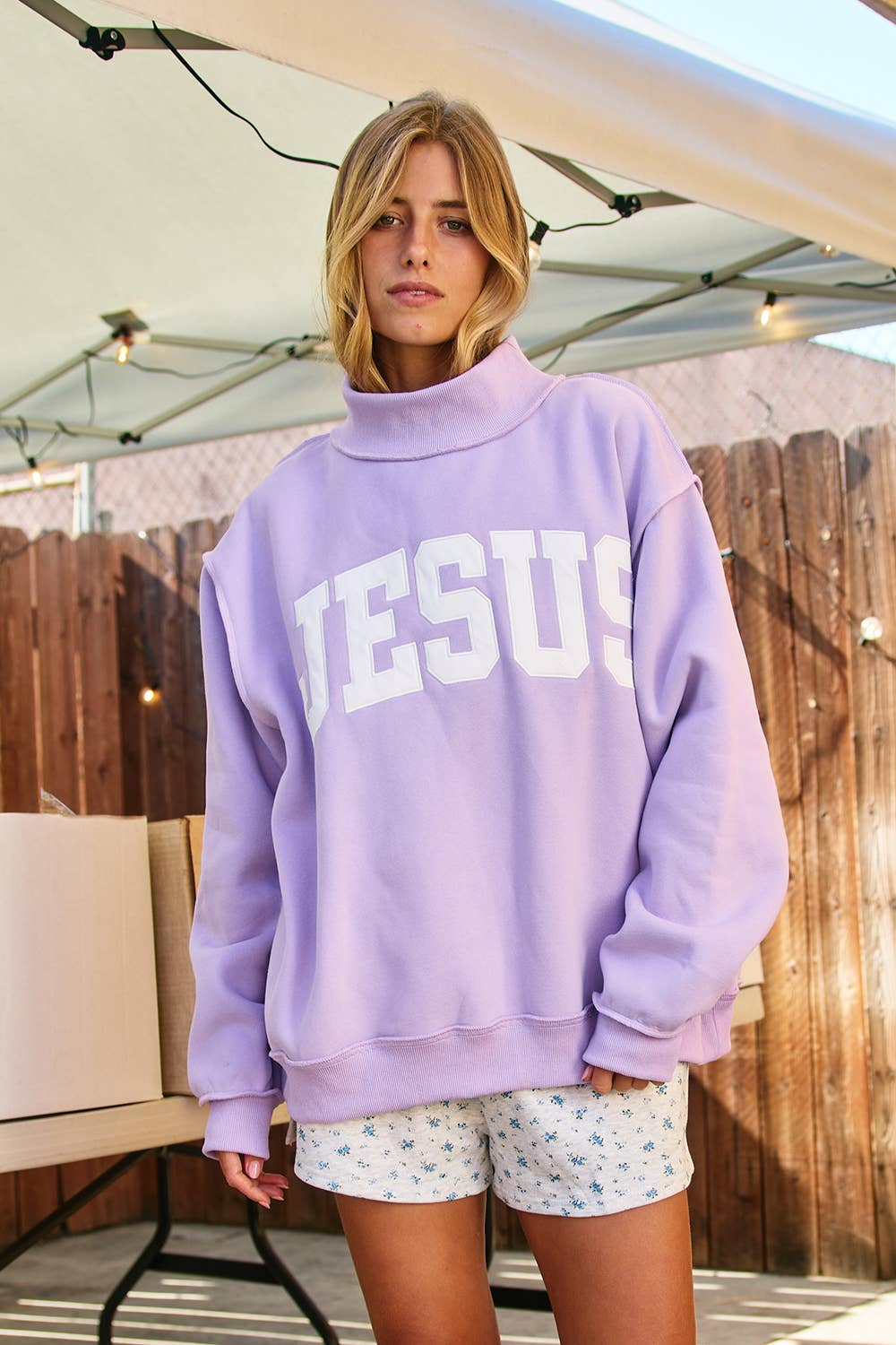 IT2594E-JESUS  'JESUS' Embroidered Mock Neck Sweatshirt
