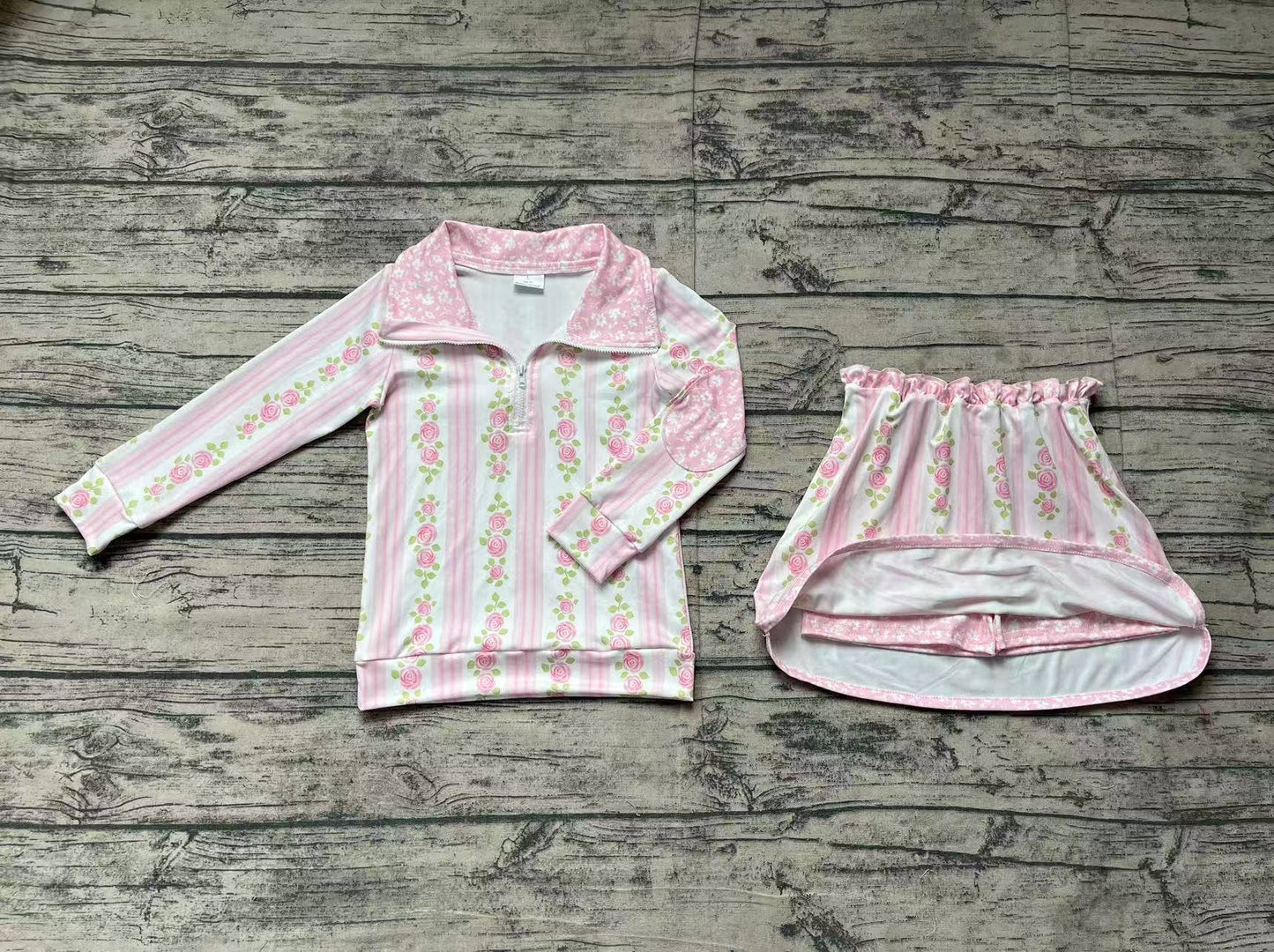 Baby Girls Pink Flowers Zip Top Skirt Skort Bottoms Sets