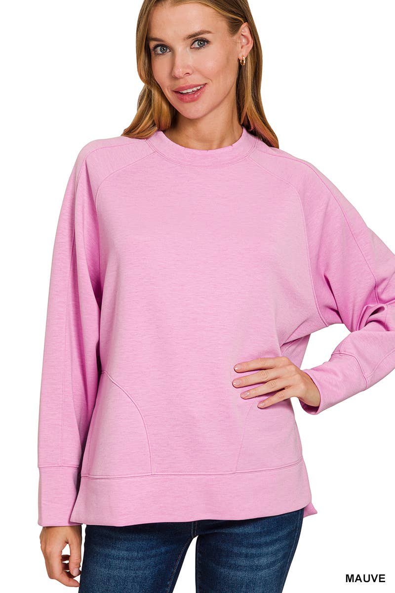 Scuba Round Neck Pullover With Side Slits