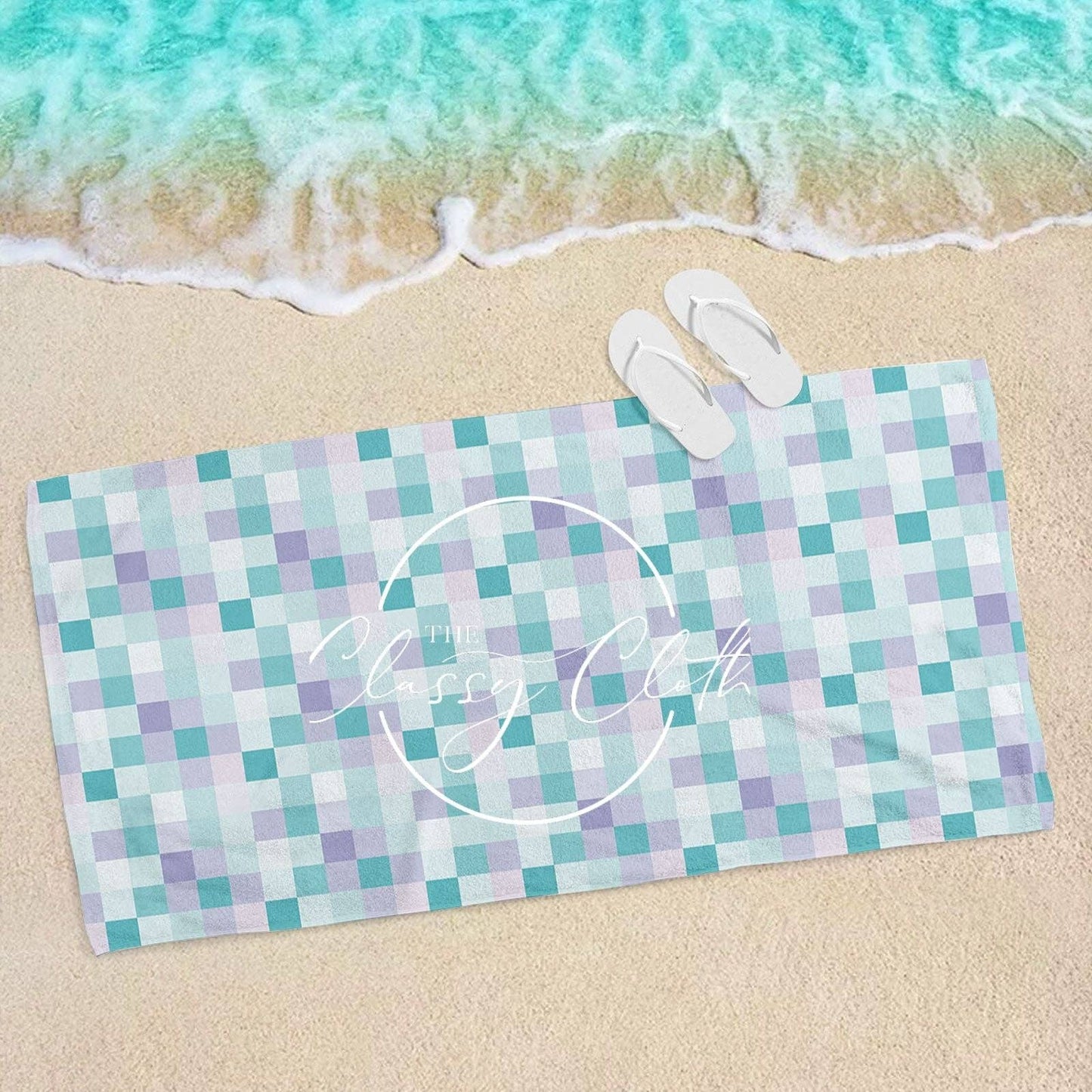 Beach Towel- Aqua Checkered RTS