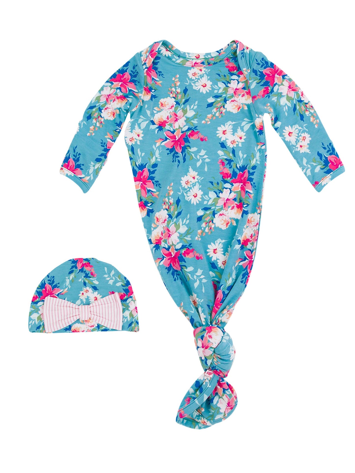 Baby Girls Fancy Me Floral Bamboo Viscose Ruffle Knotted Sleep Gown & Hat Set