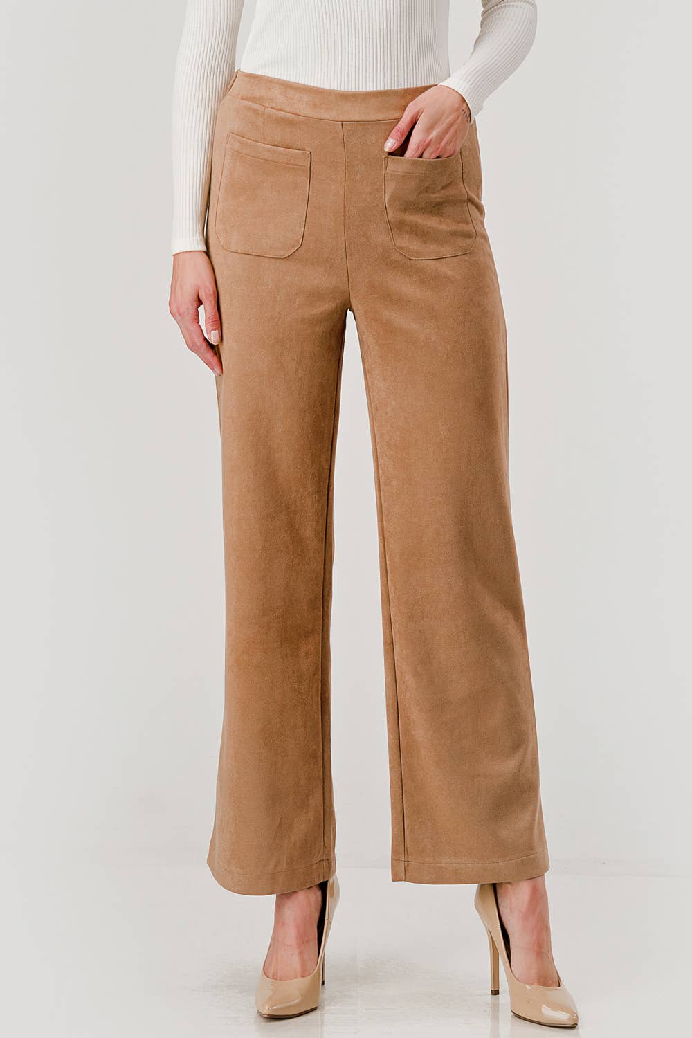Mbp 1004 Suede Feel Pull on Front Pocket Stretch Pants Camel