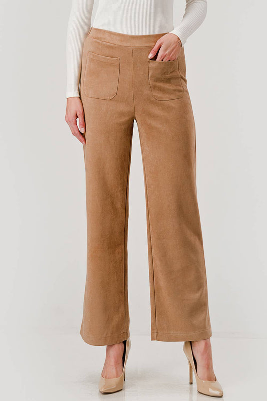 Mbp 1004 Suede Feel Pull on Front Pocket Stretch Pants Camel