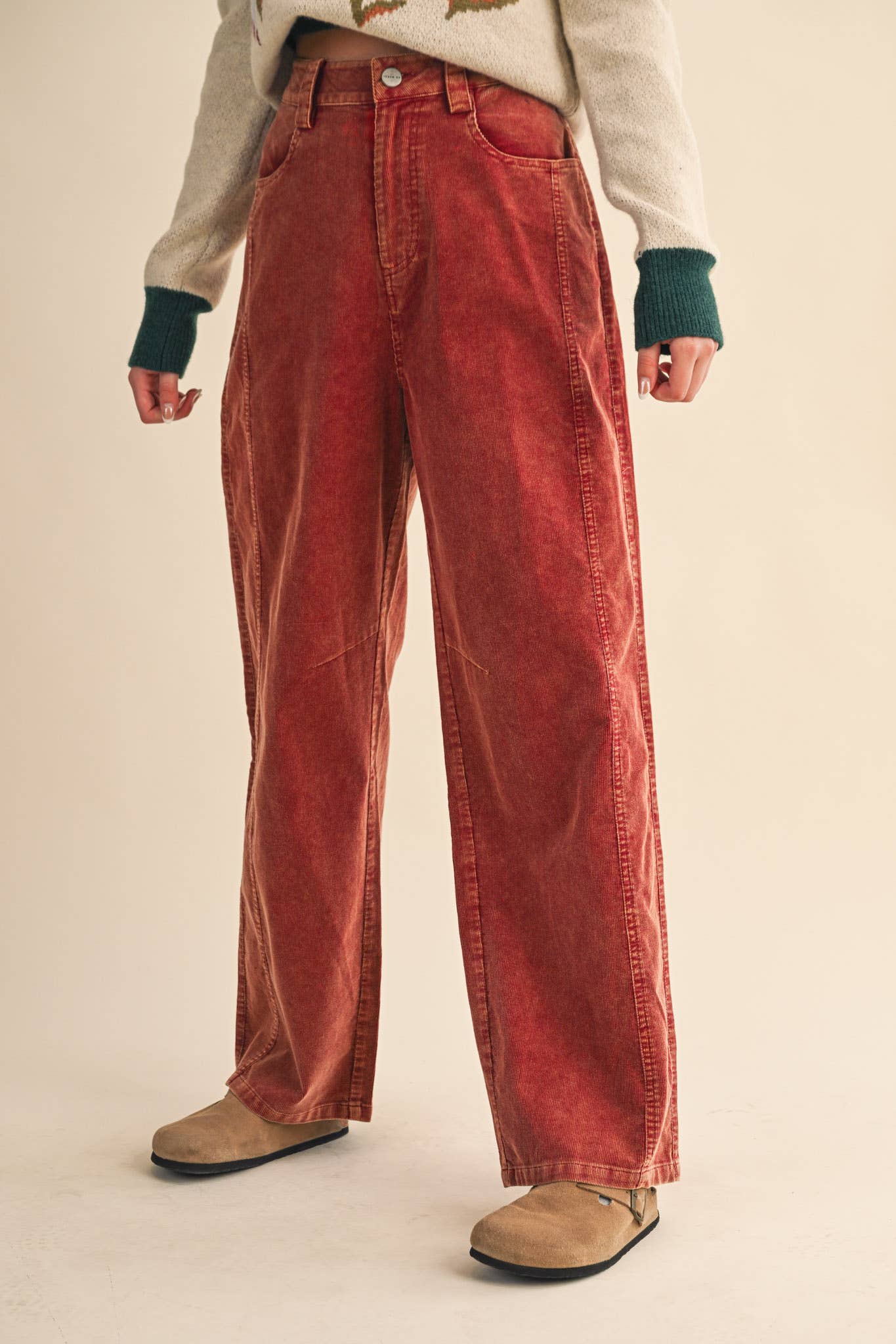 CORDUROY HIGH WAIST WIDE LEG PANTS MP4263