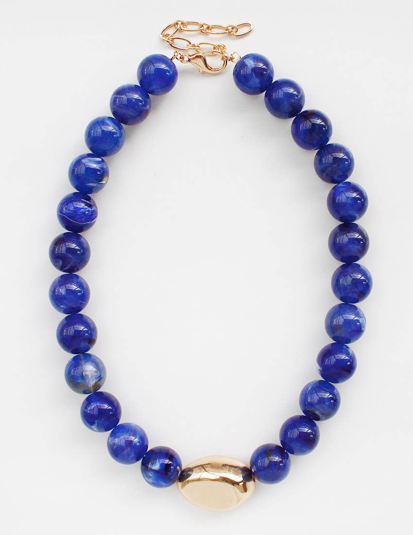 N25431 Gold Eye Accent Beaded Statement Necklace