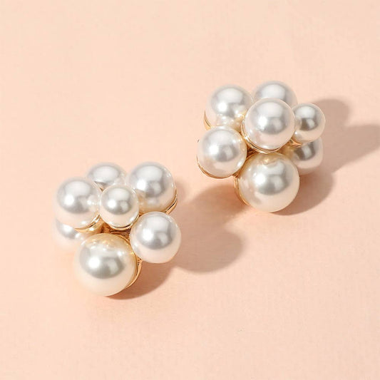Elegant Cluster Pearl Stud Earrings