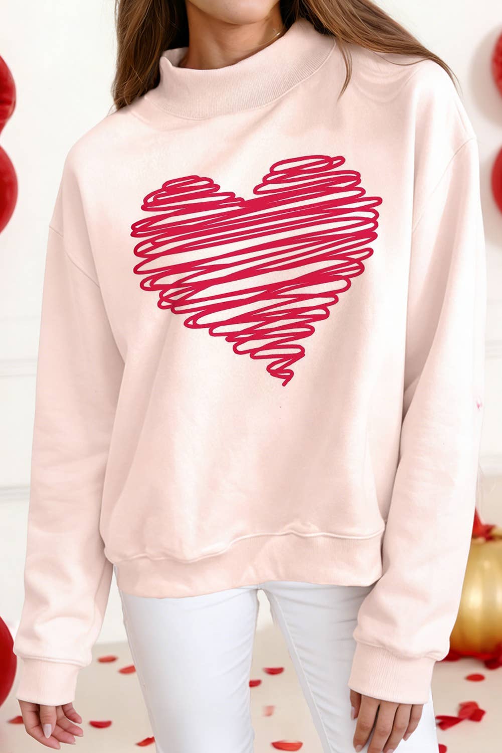 LDC Embroidered Mock Neck Valentines Day Sweatshirt