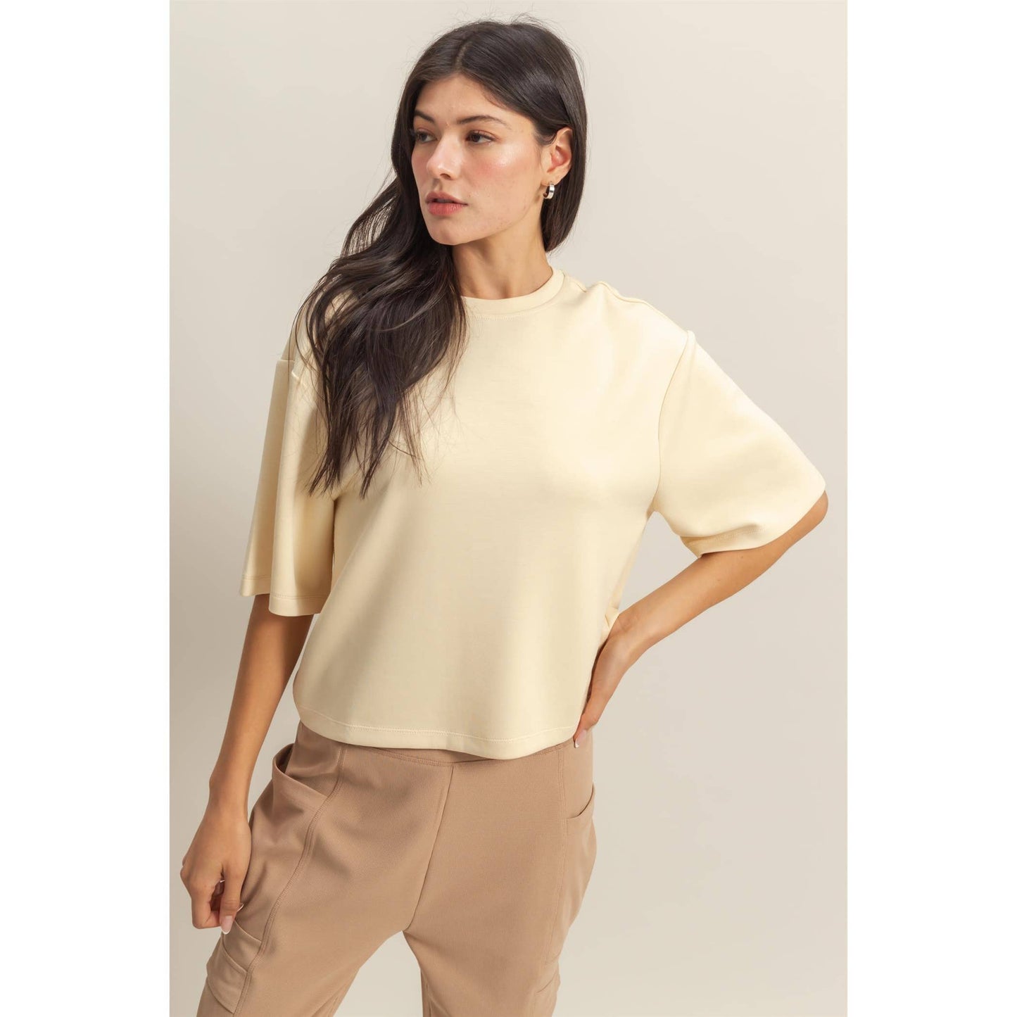 Double Knit Drop Shoulder Everyday Basic Top