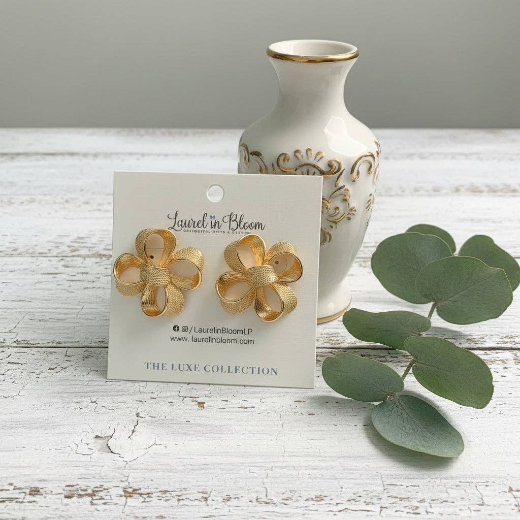 Genevieve Signature Gold Bow Earrings