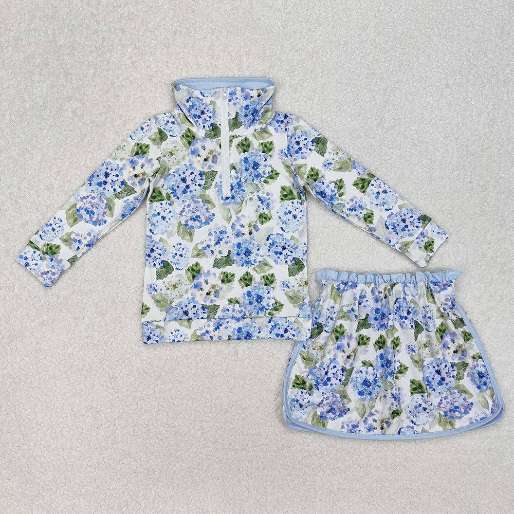 Baby Girls Blue Flowers Athletic Active Wear Top Shorts Skirts Clothes Sets