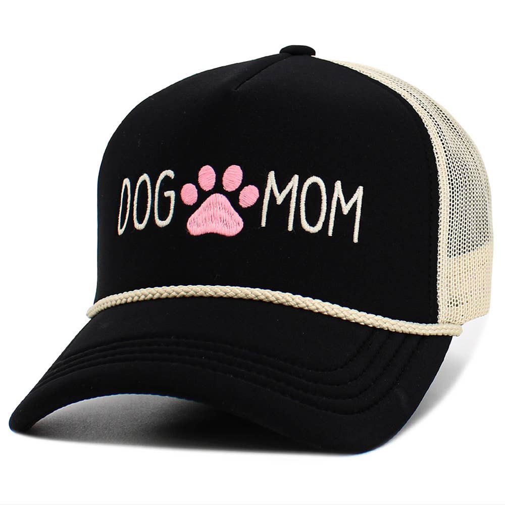 DOG MOM Message Paw Embroidered Mesh Back Trucker Hat