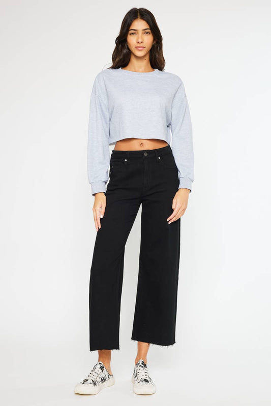 OPEN PACK HIGH RISE CROP WIDE LEG JEANS-KC7457BK