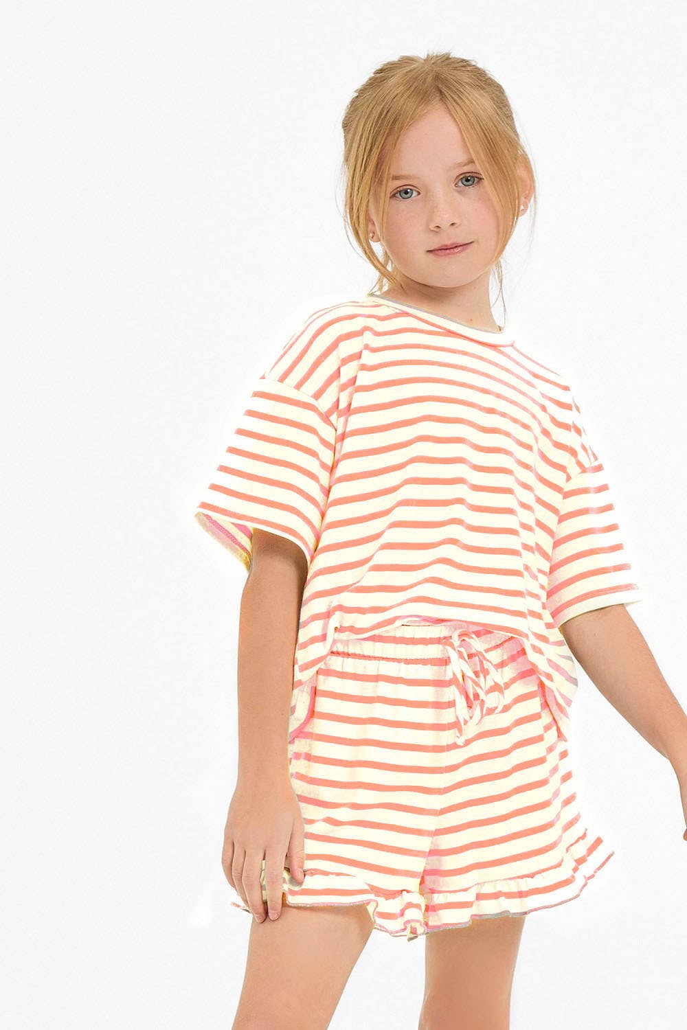 Stripe Crop Top and Ruffle Shorts Set