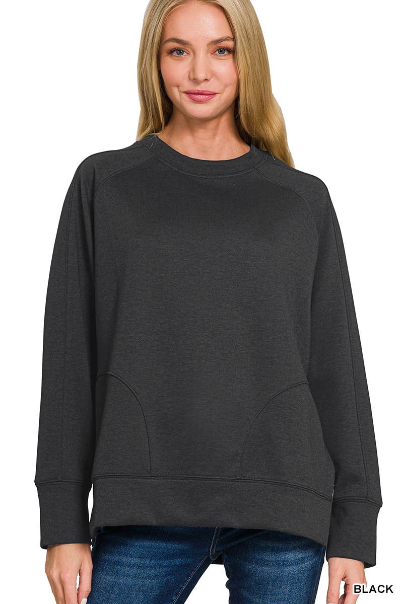 Scuba Round Neck Pullover With Side Slits