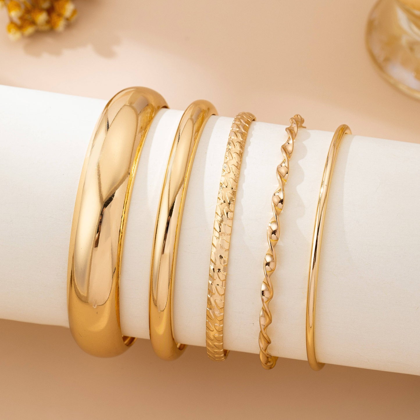 Gold Textured Bangle Stack Set | 80B1601