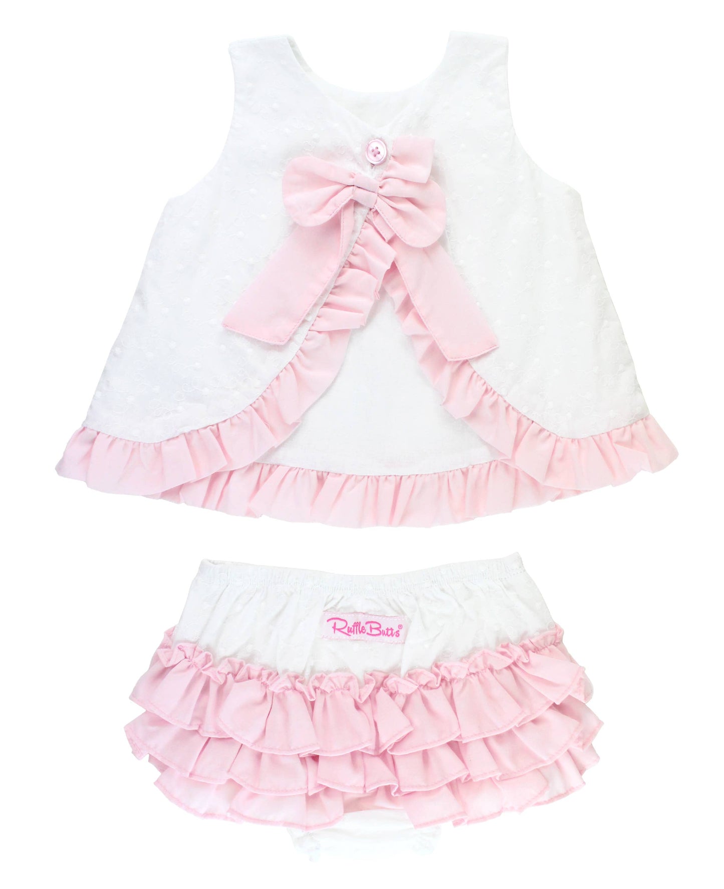Baby Girls White and Pink Swiss Dot Swing Top & Bloomer Set