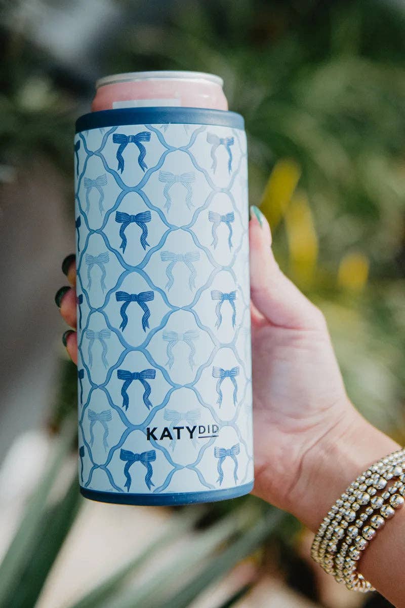 Blue Coquette Bows Slim Can Koozie