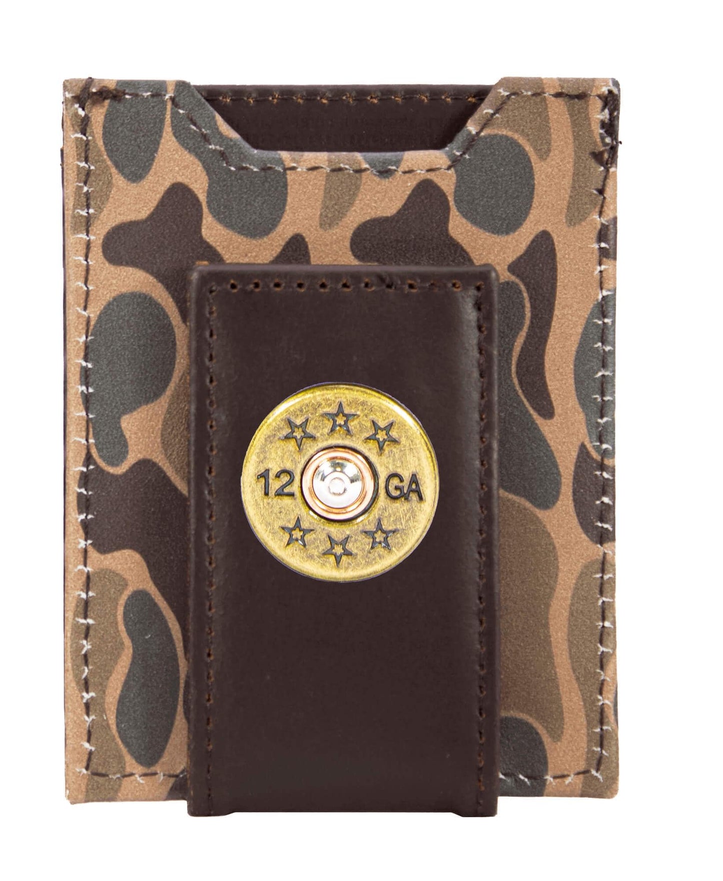 Shotshell Men's Magnetic Front Pocket Old School Camo Leather Wallet.