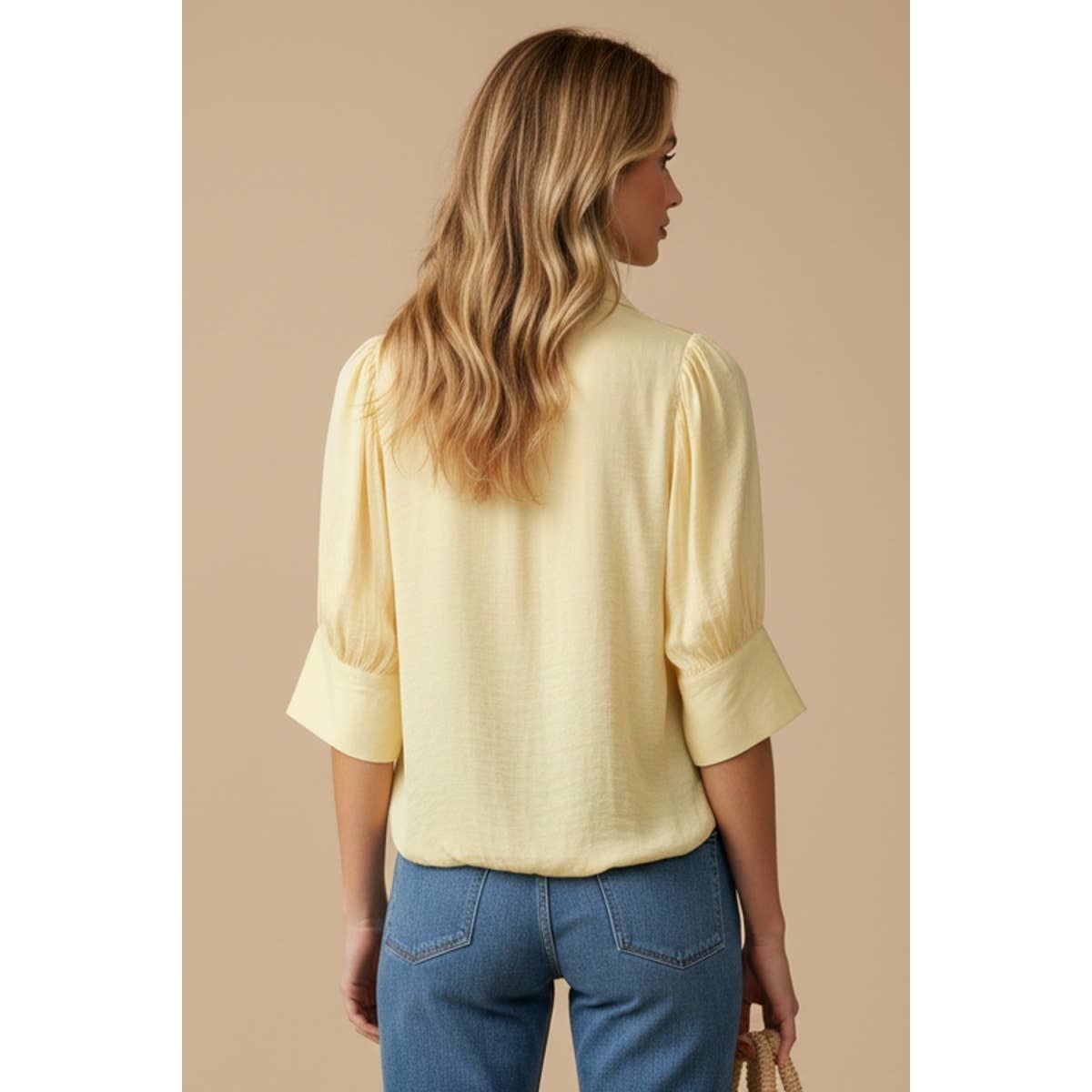 Half Sleeve Hi-lo Bubble Hem Blouse