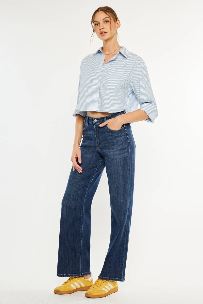 CRATER  OPEN PACK HIGH RISE WIDE LEG JEANS-KC20030D