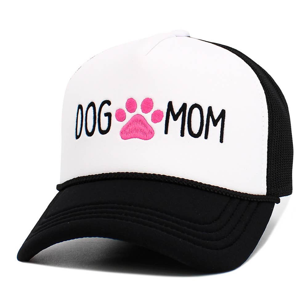 DOG MOM Message Paw Embroidered Mesh Back Trucker Hat