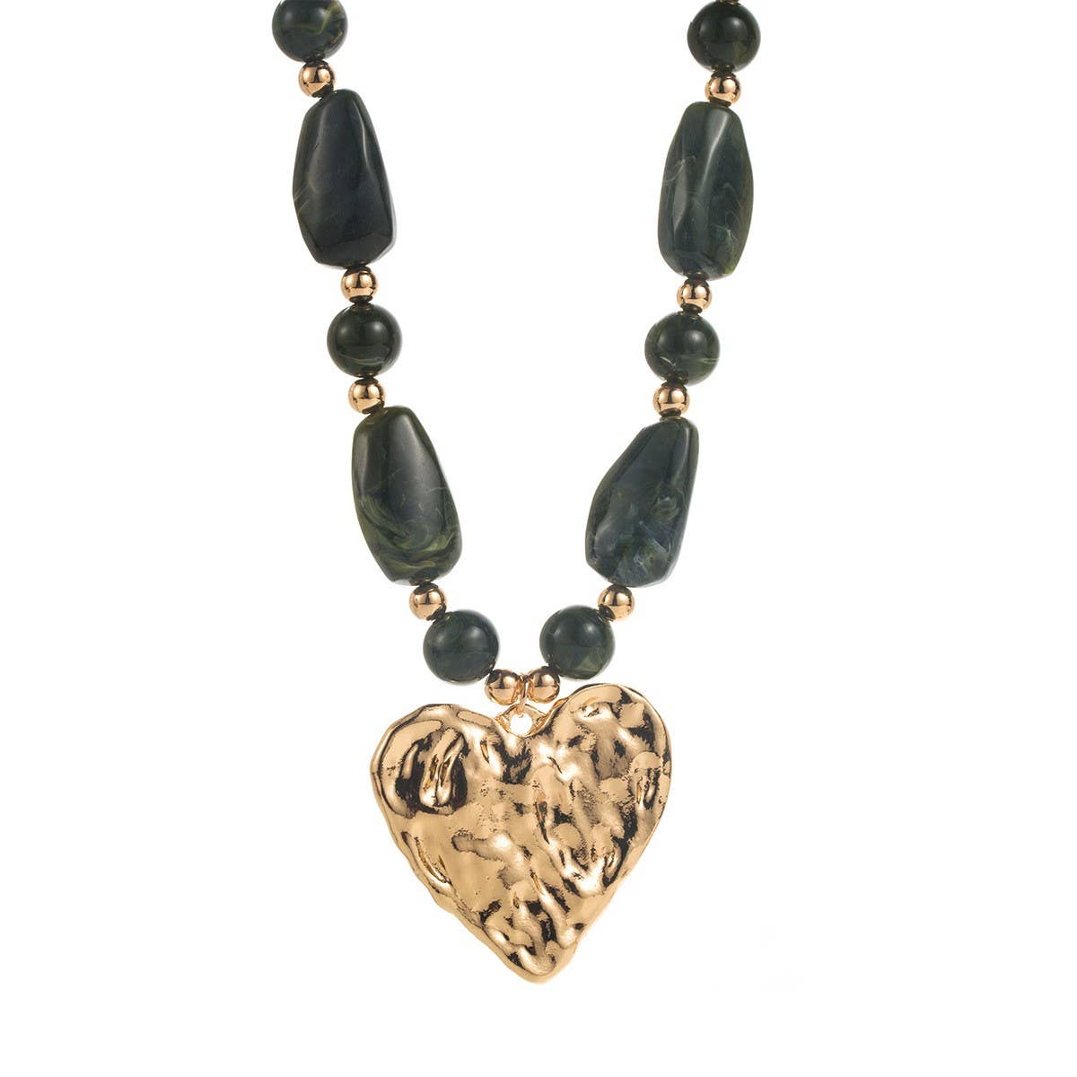 Hammered Heart Pendant Resin Beaded Necklaces | 40NK9662