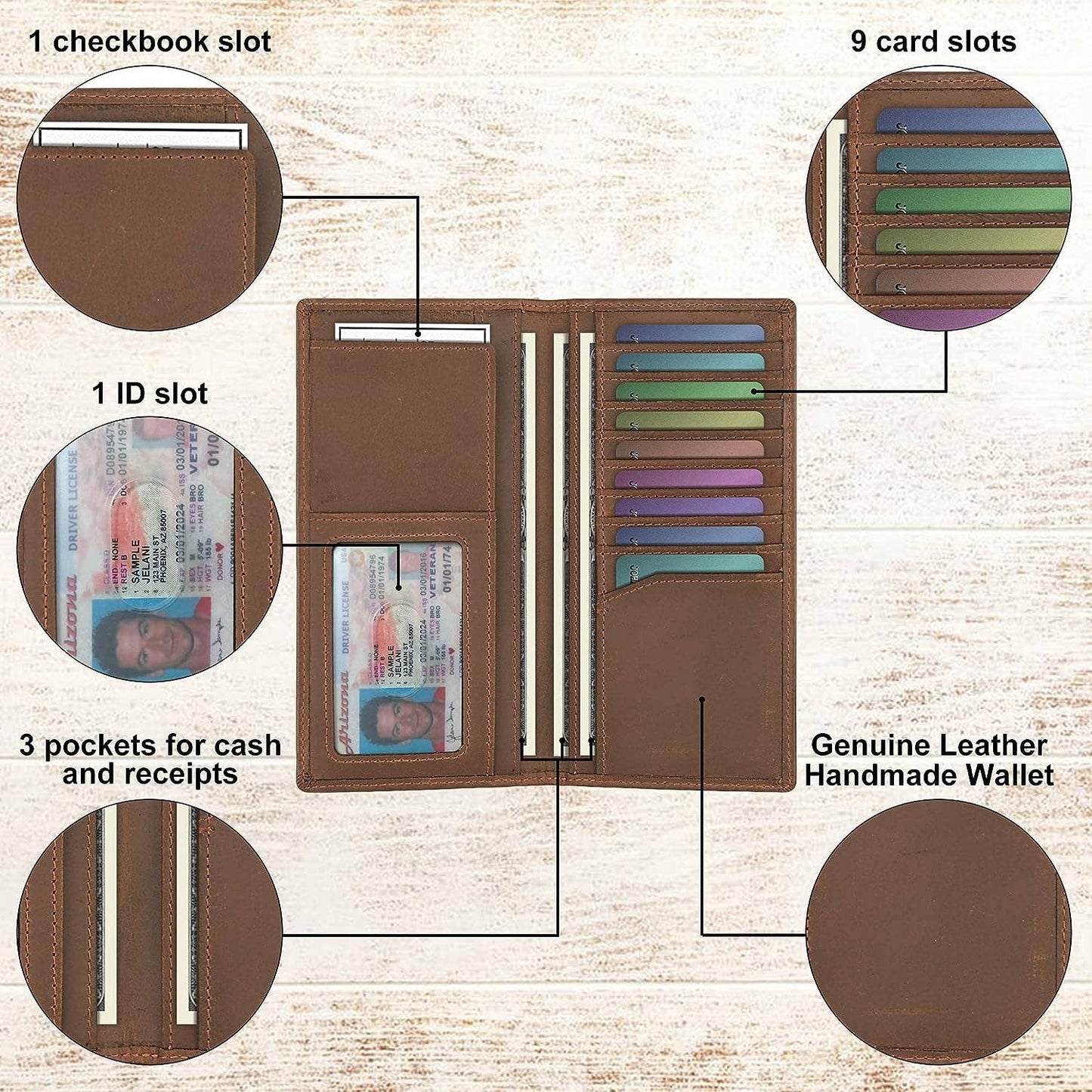 Genuine Leather Bifold Wallet Long Wallets for Men Women