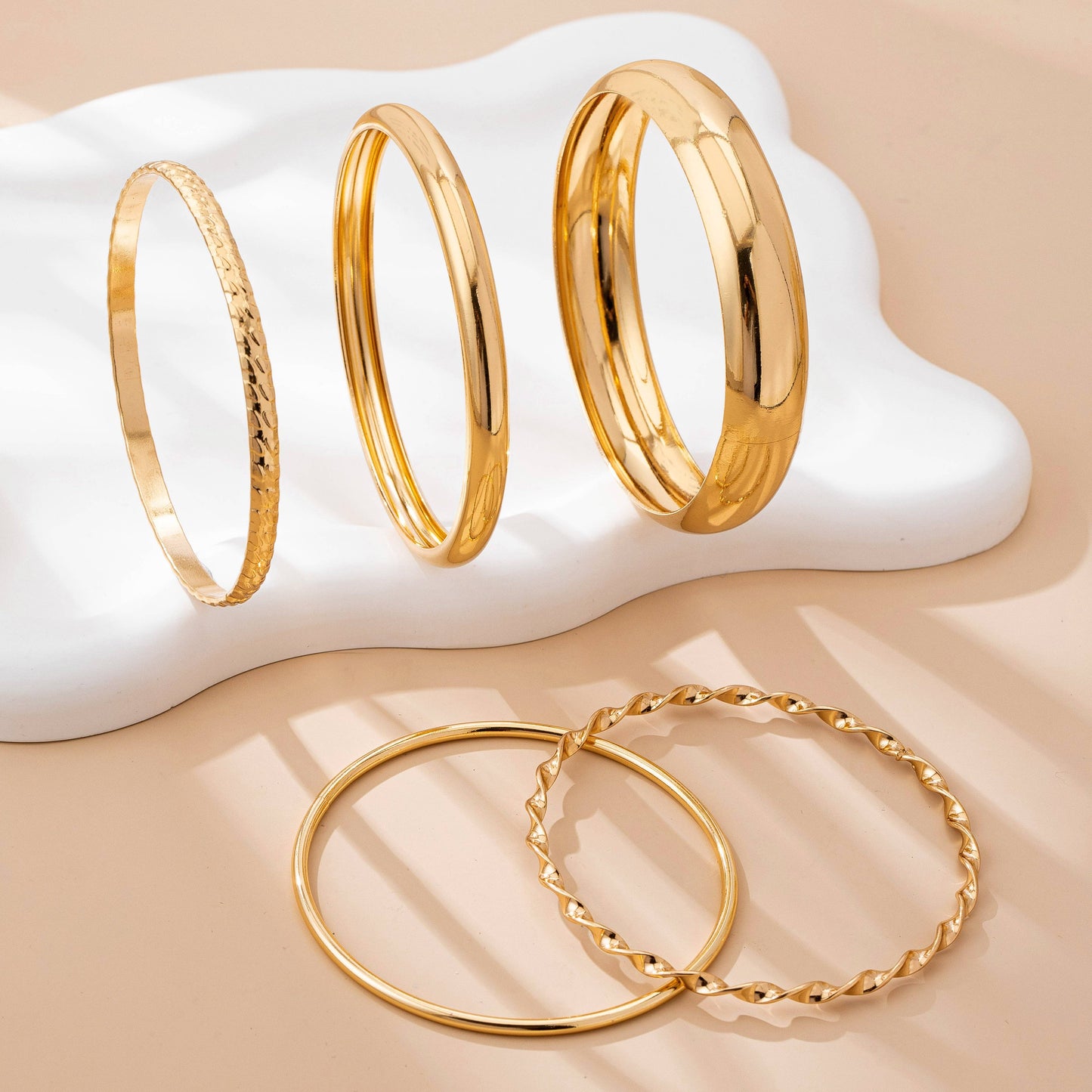Gold Textured Bangle Stack Set | 80B1601