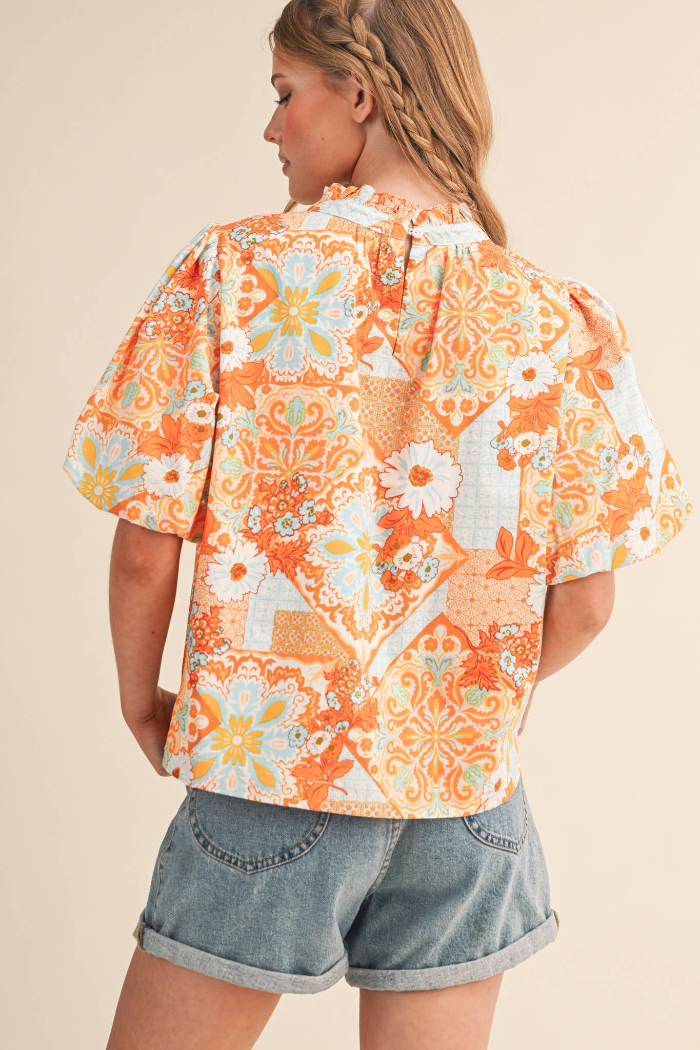 EXCLUSIVE FLORAL PRINT EMBROIDERY TRIM TOP MTP4610